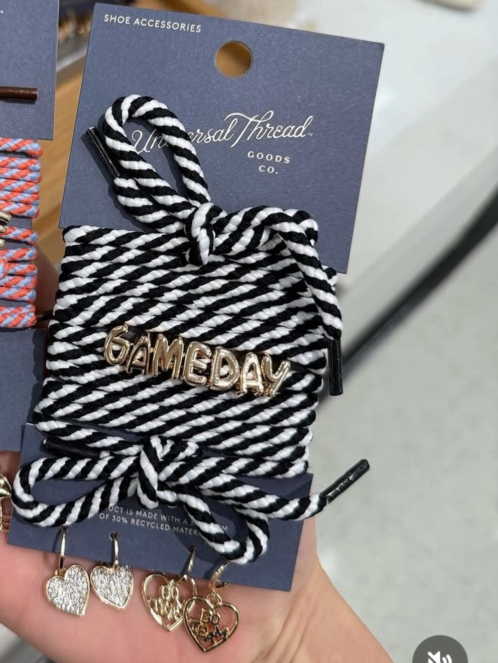 Universal Thread Black & White Striped 'GAMEDAY' Shoelace Charm Set